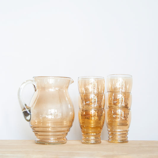 Peach Glass Pitcher and Tumbler Set